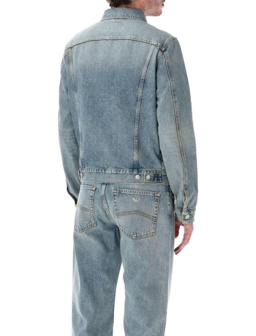 Emporio Armani Medium Wash Distressed Denim Jacket