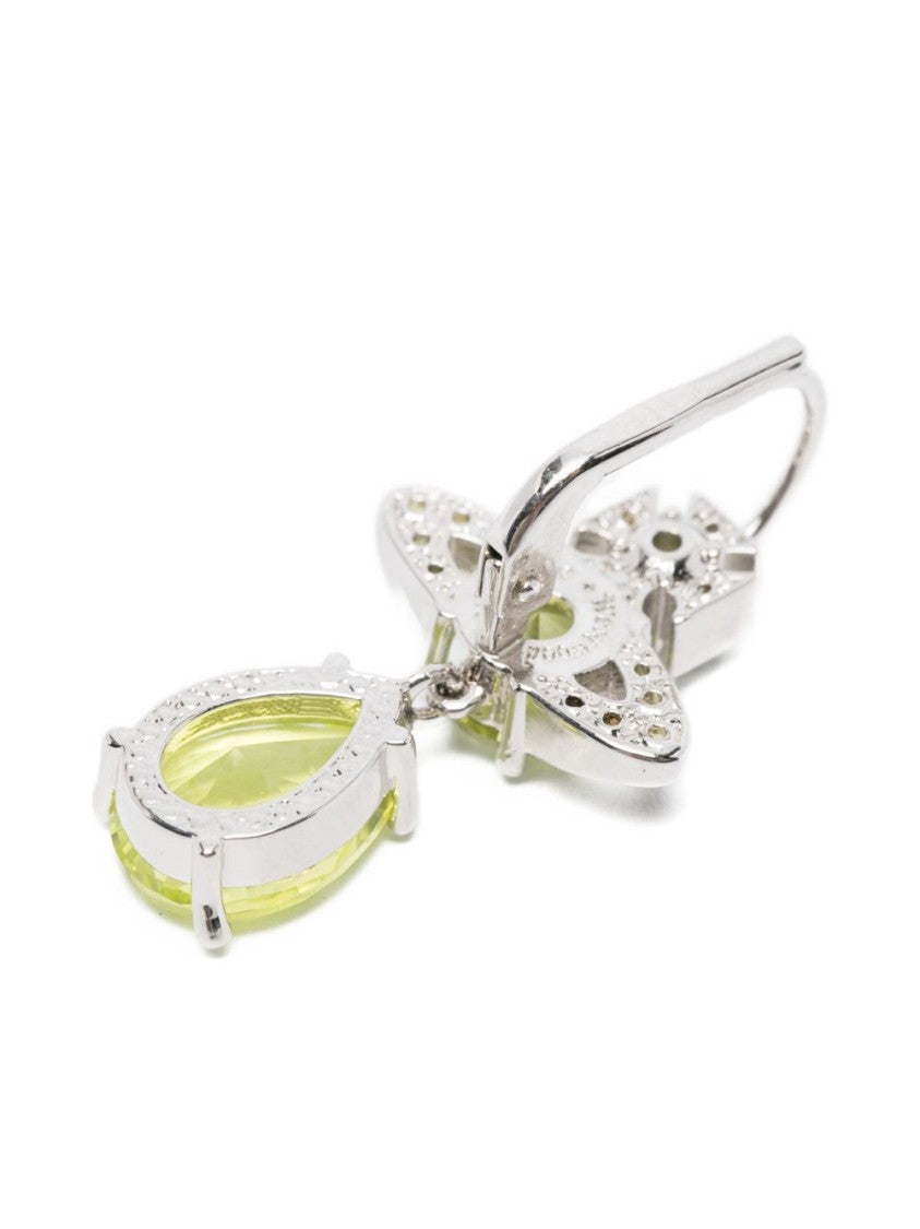 Vivienne Westwood Silver Green Orb Gemstone Drop Earrings