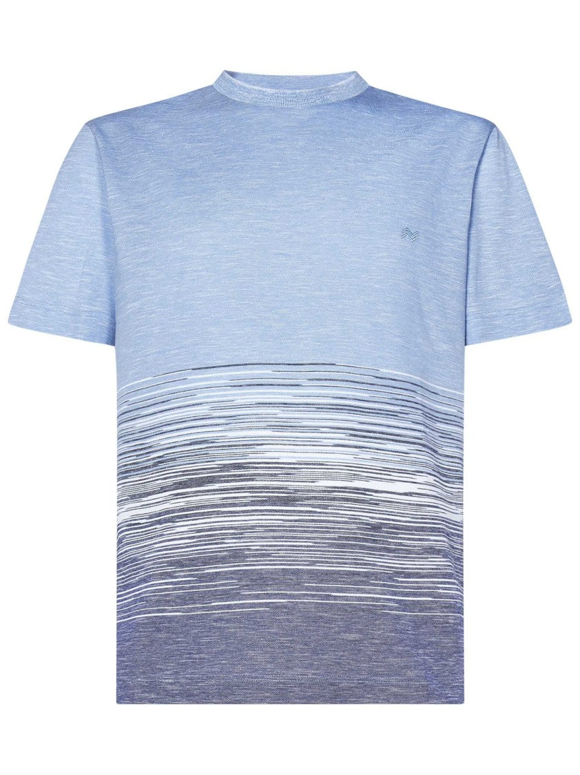 Missoni Gradient Blue Slub Cotton And Linen Crewneck T-Shirt