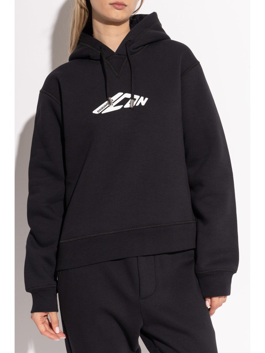 Dsquared2 Iconic Black Hooded Logo Cotton Sweatshirt