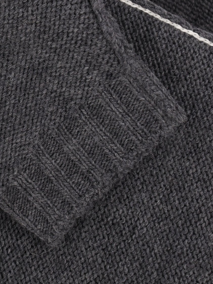 Mm6 By Maison Margiela V-Neck Grey Wool Sweater With Ribbed Finishes