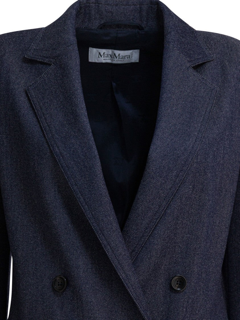 Max Mara Denim-Effect Double-Breasted Blazer With Tailored Dot Accents