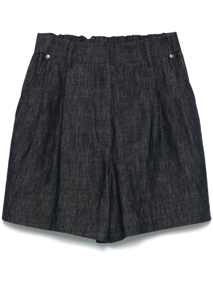 Brunello Cucinelli Indigo Blue Relaxed-Fit Shorts With Concealed Fastening