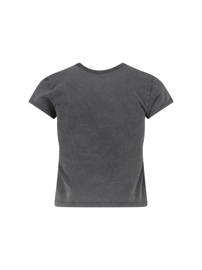 Alexander Wang Black Cropped Graphic Lipstick Cotton T-Shirt