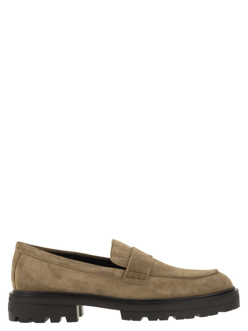 Hogan H673 Suede Moccasin With Carrarmato Bottom