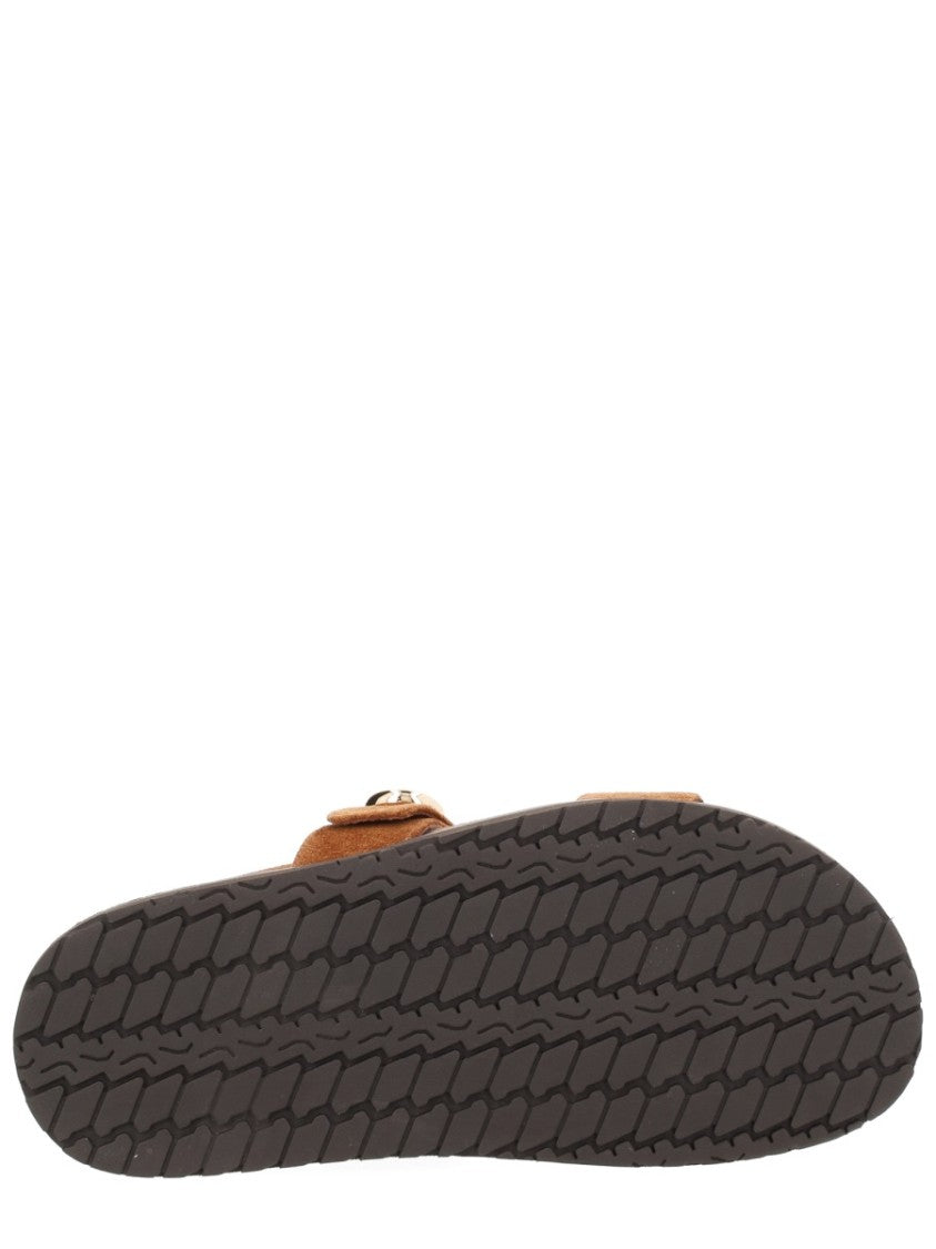Tory Burch Brown Romy Wide Suede Slide Sandals