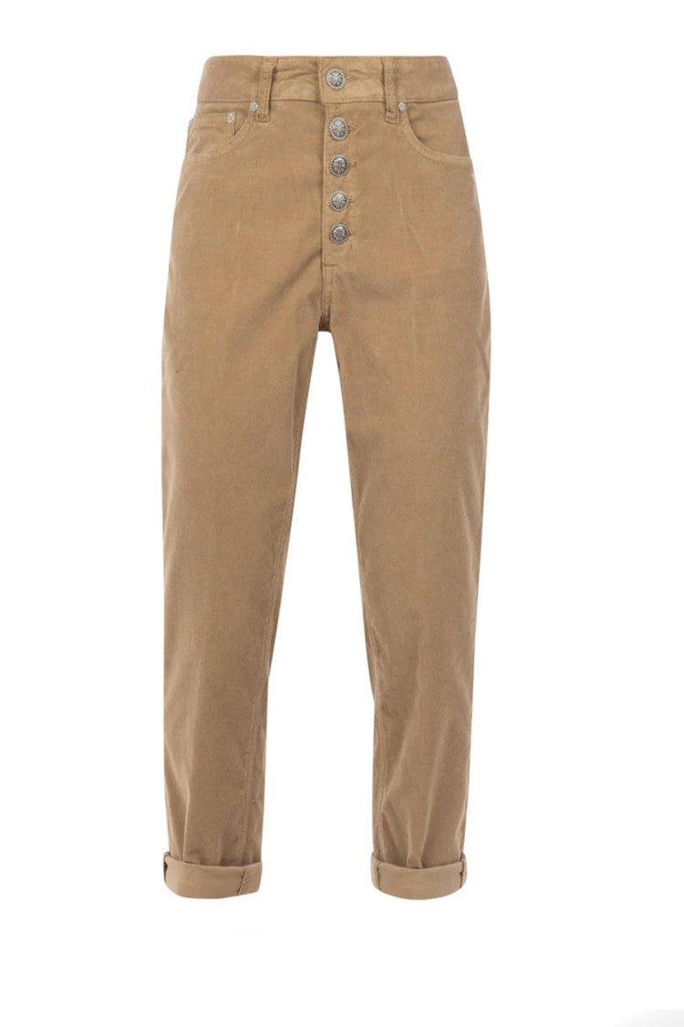 Dondup Cropped Beige Button-Front Rolled Hem Jeans