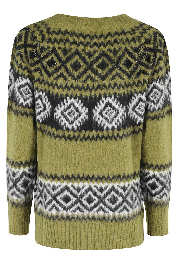 Ermanno Firenze Norwegian-Patterned Knit Sweater With Rhinestone Accents