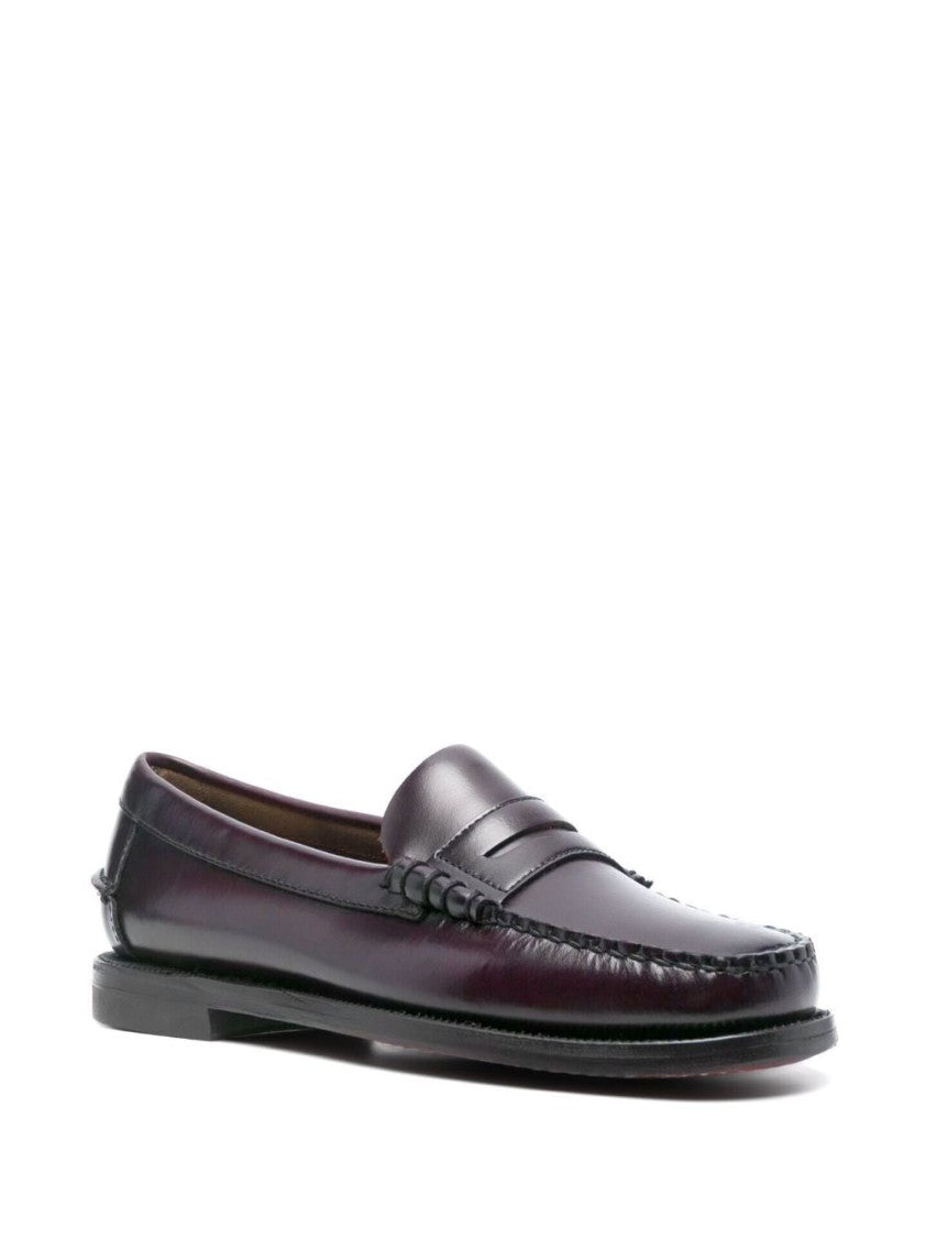 Sebago Polished Burgundy Leather Loafers With Penny Design