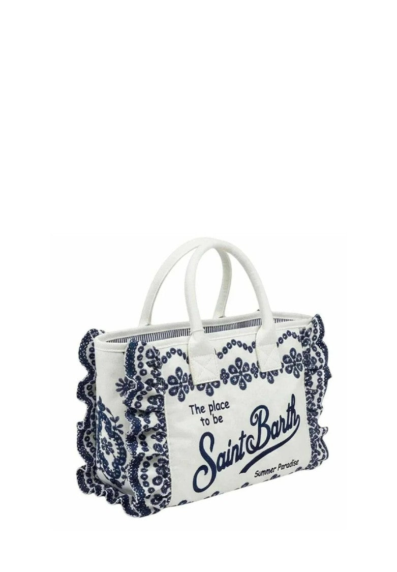 Mc2 Saint Barth Rectangular Tote Bag With Navy Blue Embroidery