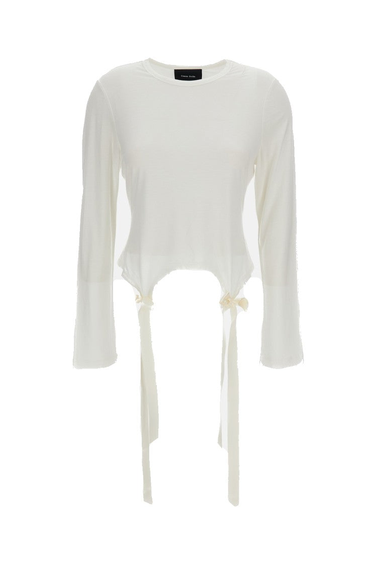 Simone Rocha Cropped Long-Sleeve Top With Satin Bow Tails