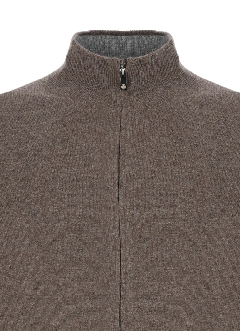 Della Ciana High Neck Wool And Cashmere Sweater With Double Zip Closure