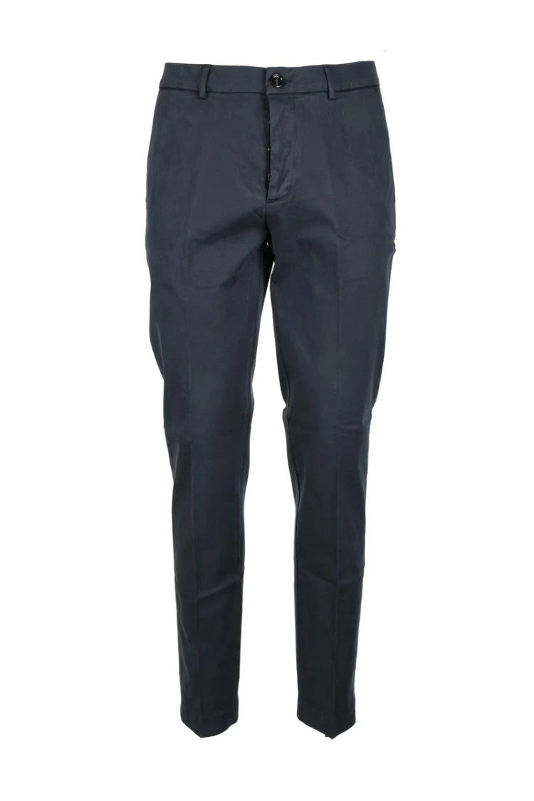 True Nyc Blue Lyocell Cotton Stretch Pants With Tapered Leg And Functional Pockets