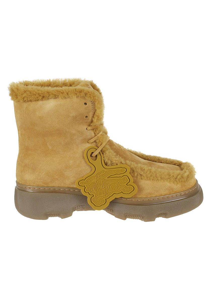 Burberry Lace-Up Suede Boots With Shearling Lining