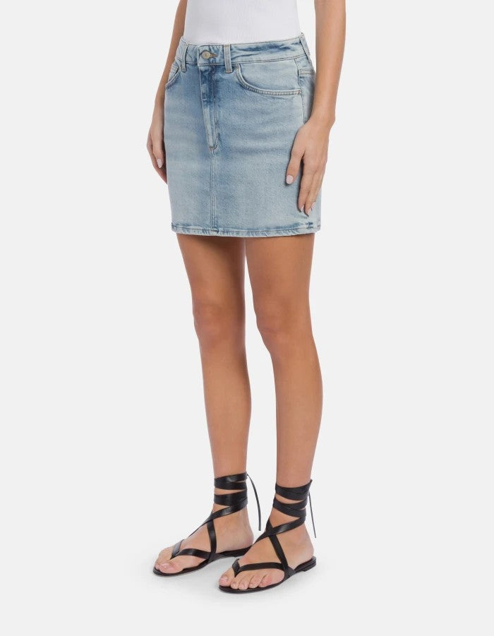 Dondup Light Blue Faded Whiskering Denim Mini Skirt