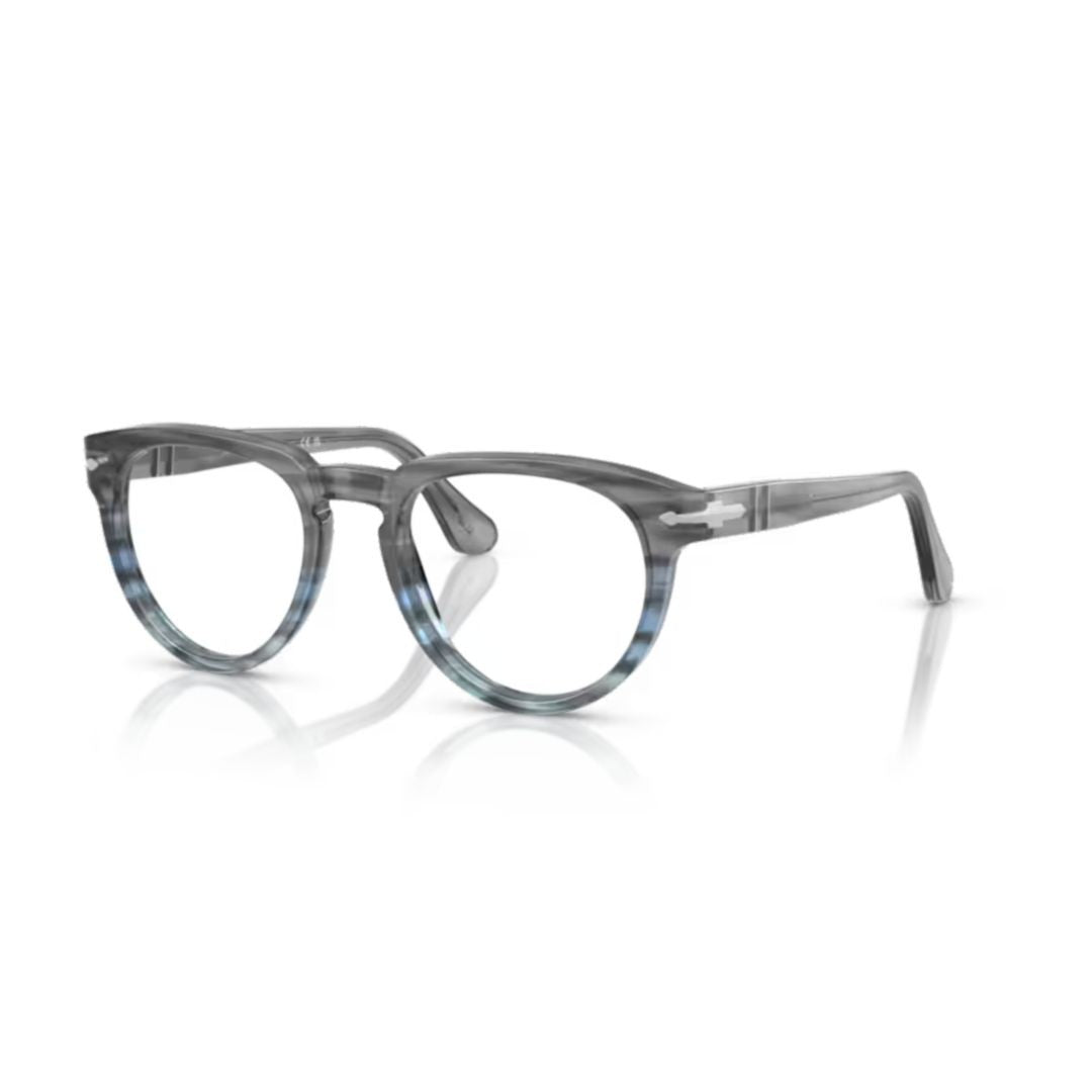 Persol 0Po3377v Translucent Grey Acetate Eyeglasses With Blue Accents