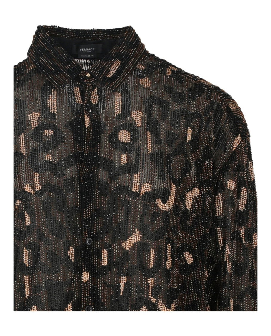 Versace Beaded Embellished Animal Patterned Shirt