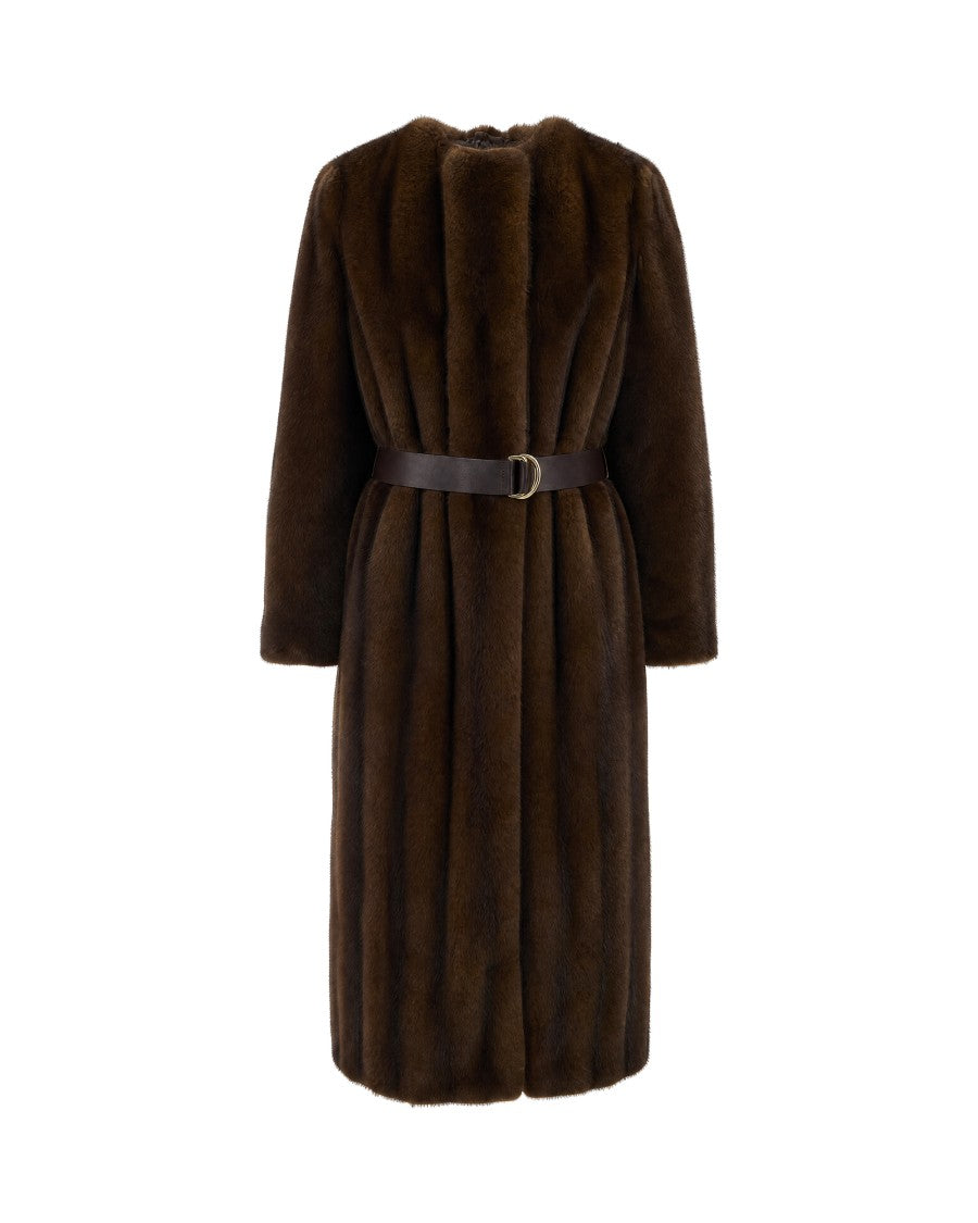 Max Mara High-Collar Belted Long Faux-Fur Coat