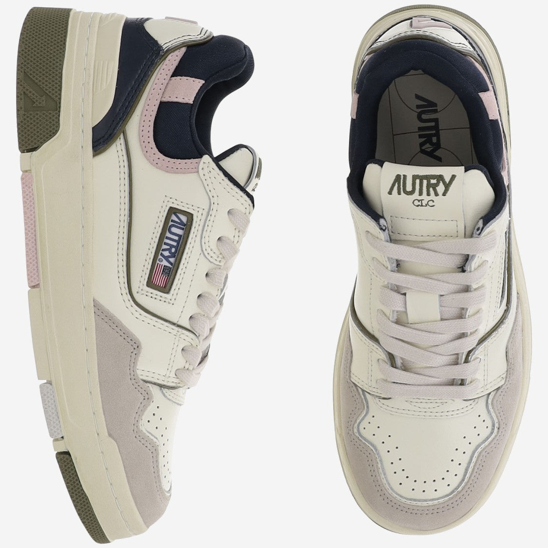 Autry Low Suede And Mesh Sneakers With Contrast Heel