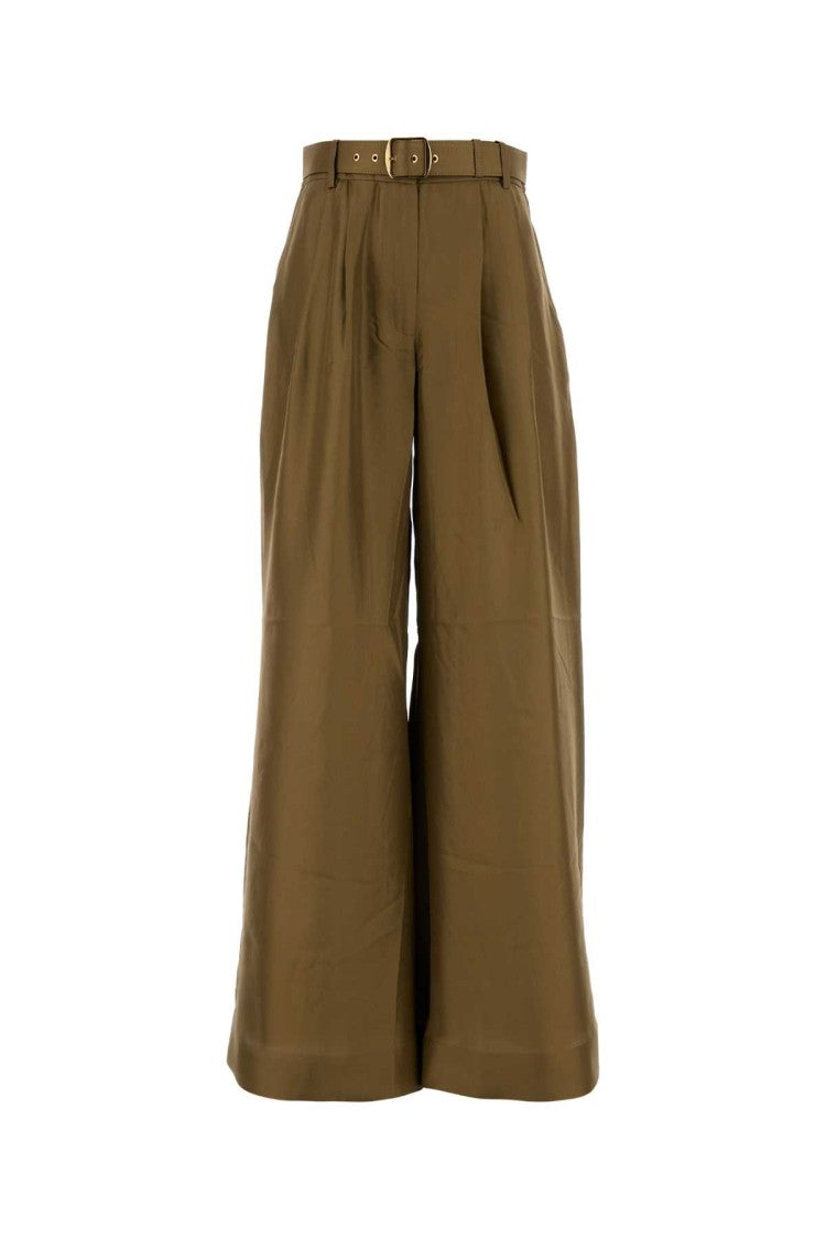 Zimmermann Olive Green Satin Crush Wide-Leg Pant