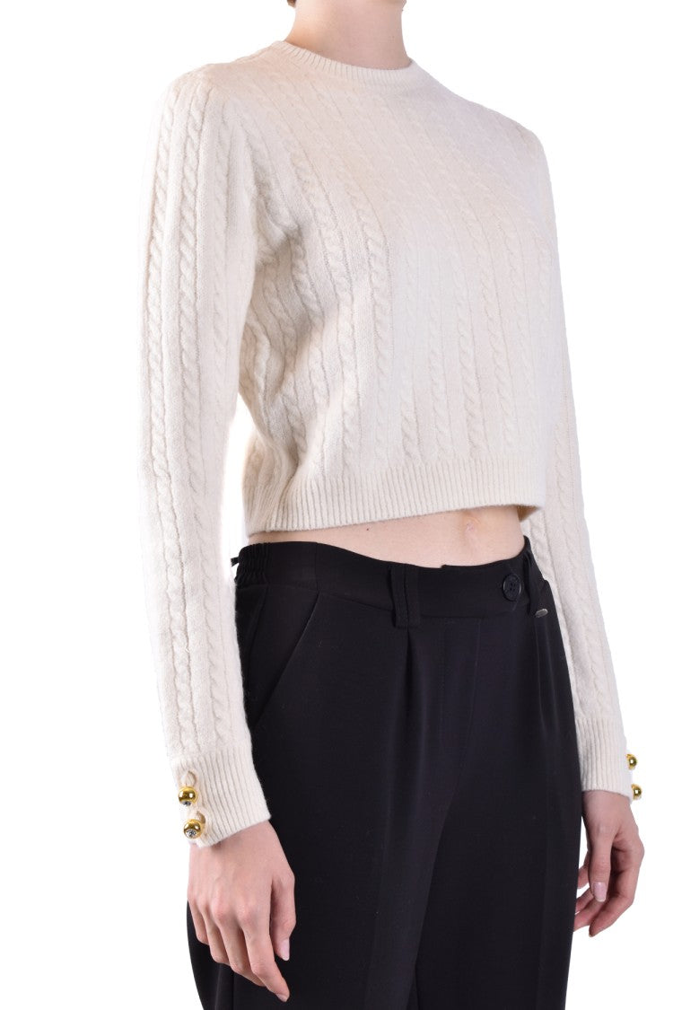 Chiara Ferragni Cropped Cable Knit Sweater Gold-Tone Details