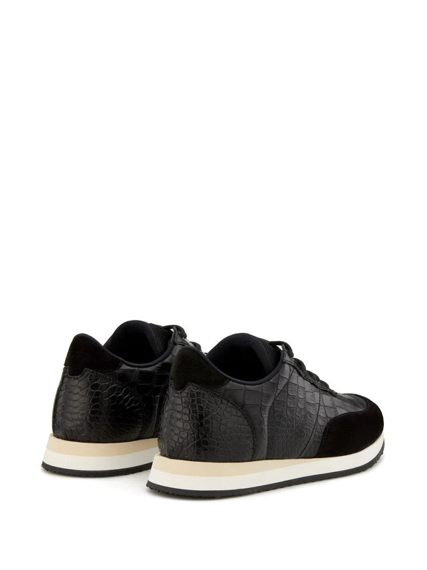 Giuseppe Zanotti Black Jimy Textured Suede Accents Leather Sneakers