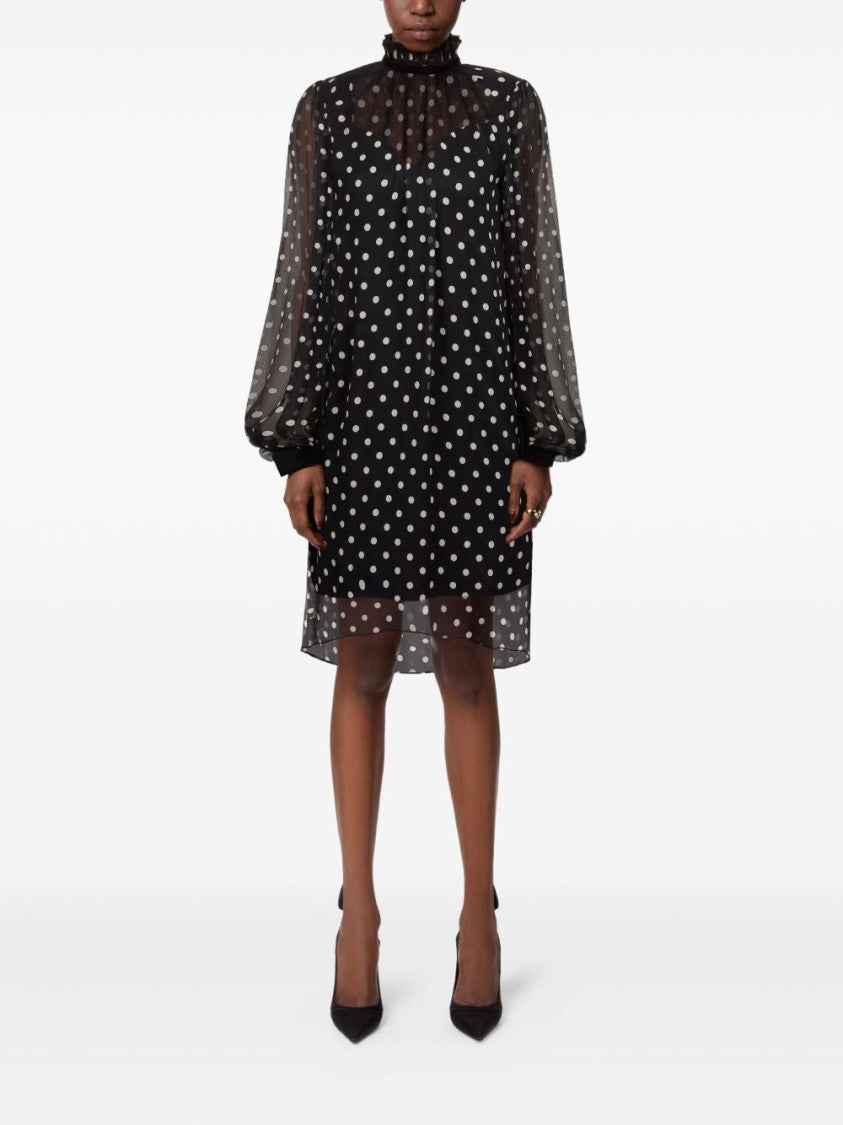 Nina Ricci Black Polka Dot Ruffled High Dress