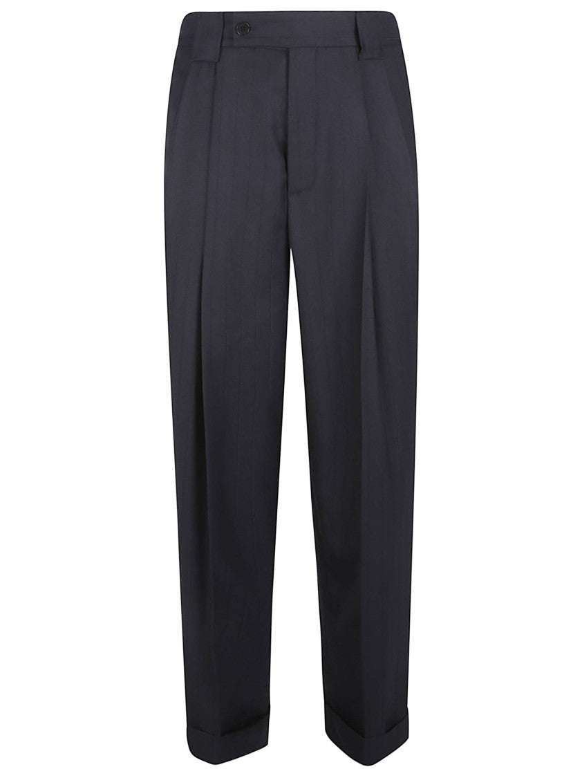 Versace Oversized Black Wool Trousers With Medusa Buckle