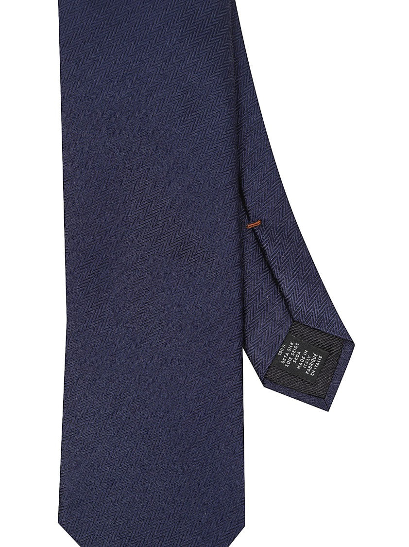 Zegna Lux Tailoring Herringbone Textured Navy Silk Tie