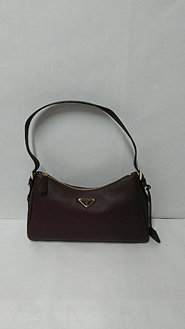 Prada Elongated Smooth Leather Handbag With Adjustable Strap