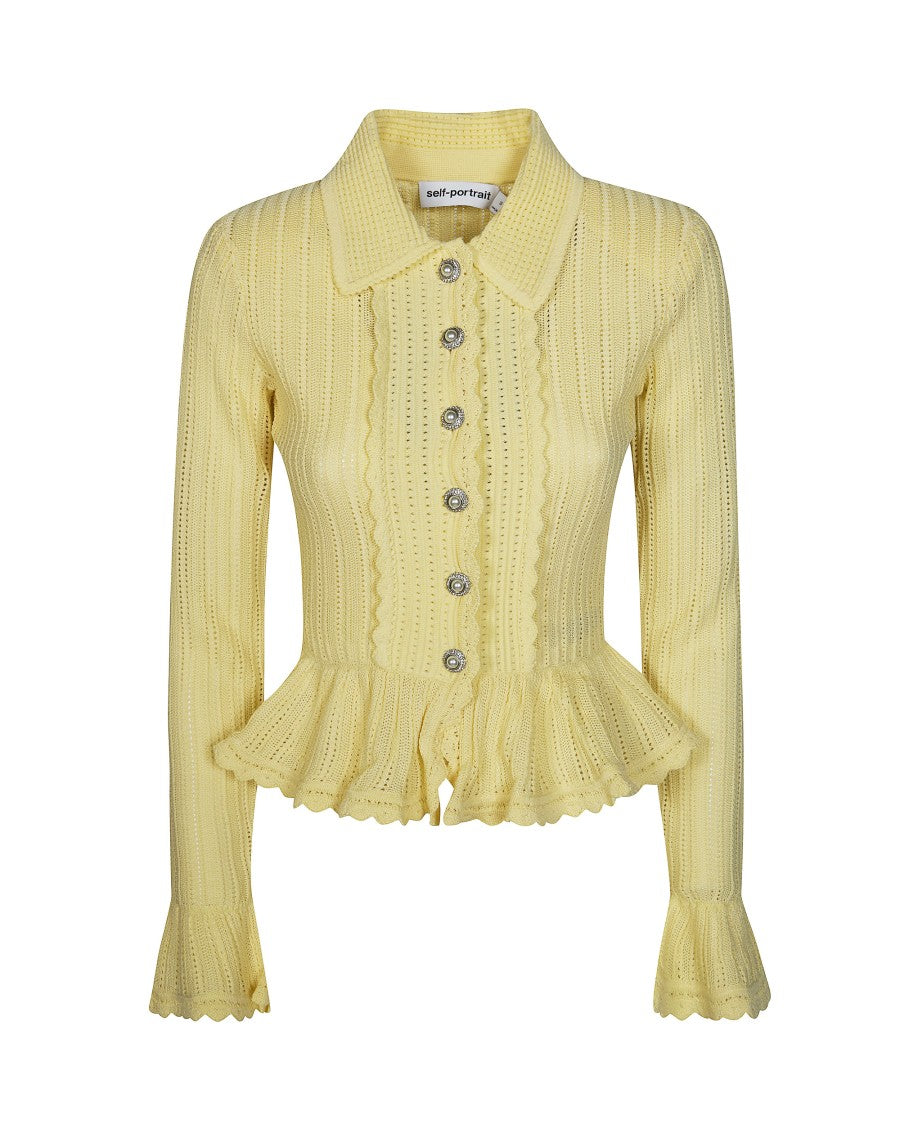 Self-Portrait Pointelle Cardigan In Yellow