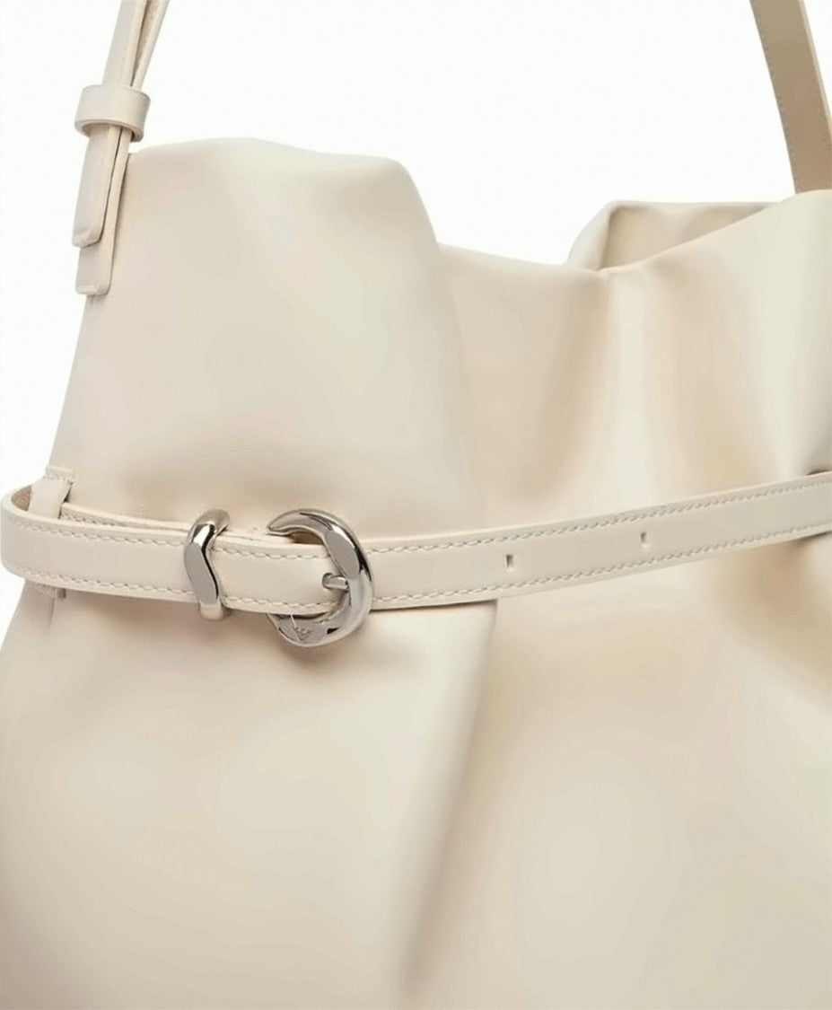 Emporio Armani Ivory Smooth Finish Buckle Shoulder Bag