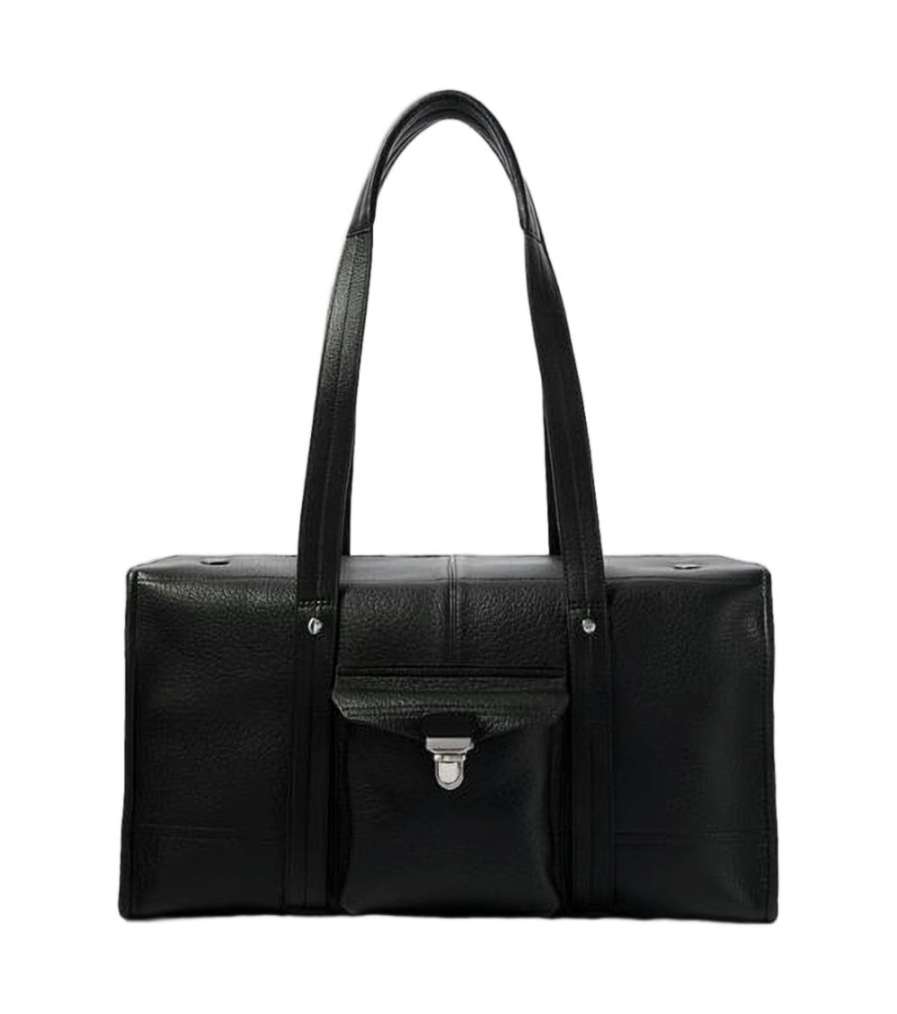 Lemaire Textured Leather Tote Bag With Structured Silhouette And Flap Pocket