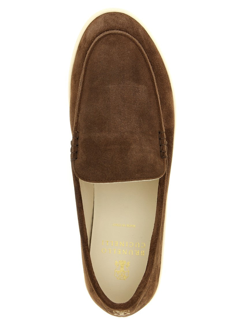 Brunello Cucinelli Suede Loafers Sneakers With Chevron Design
