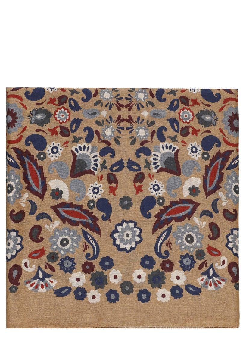Altea Light Brown Wool-Silk Floral Scarf
