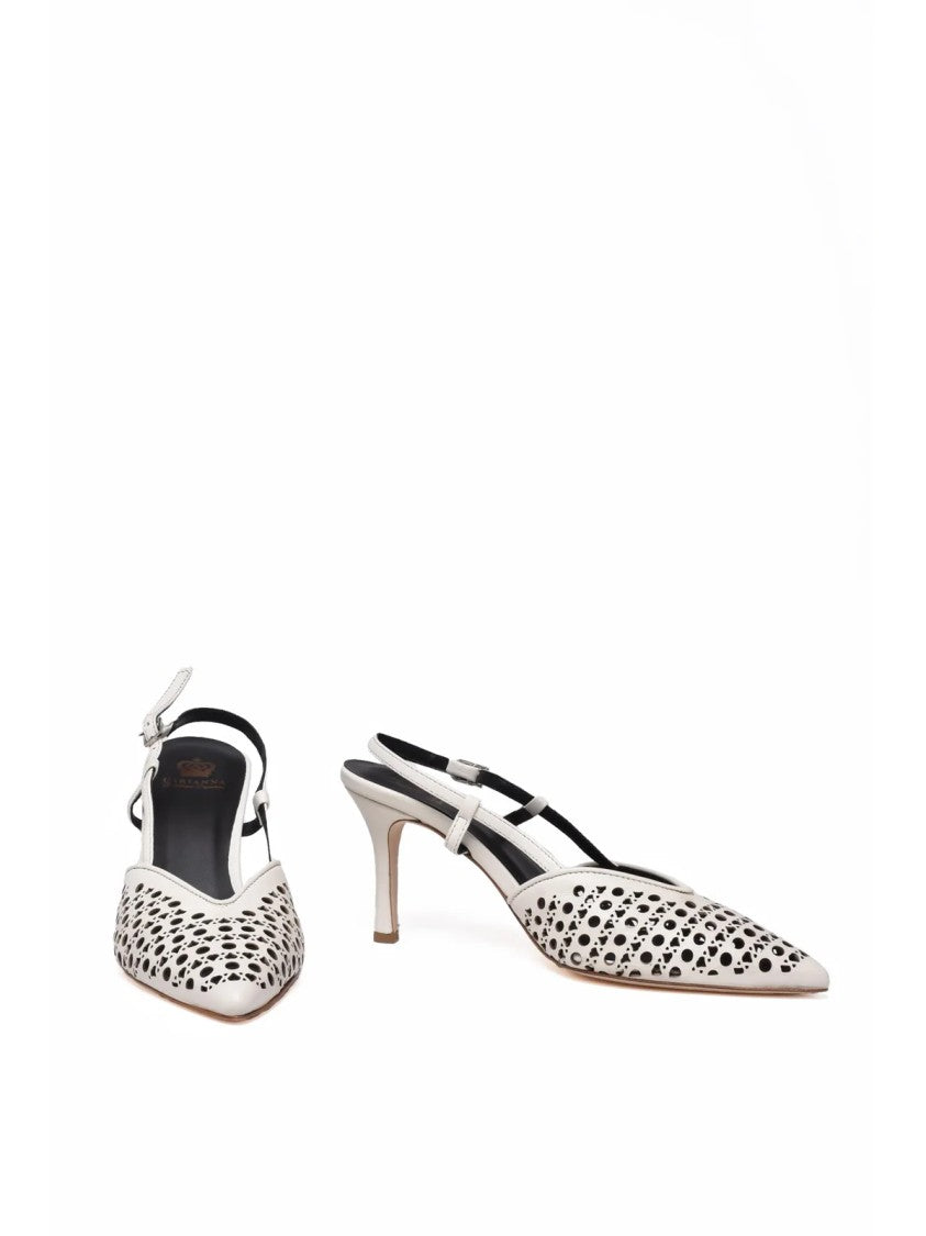 L'arianna White Cut-Out Pointed Toe Leather Heels