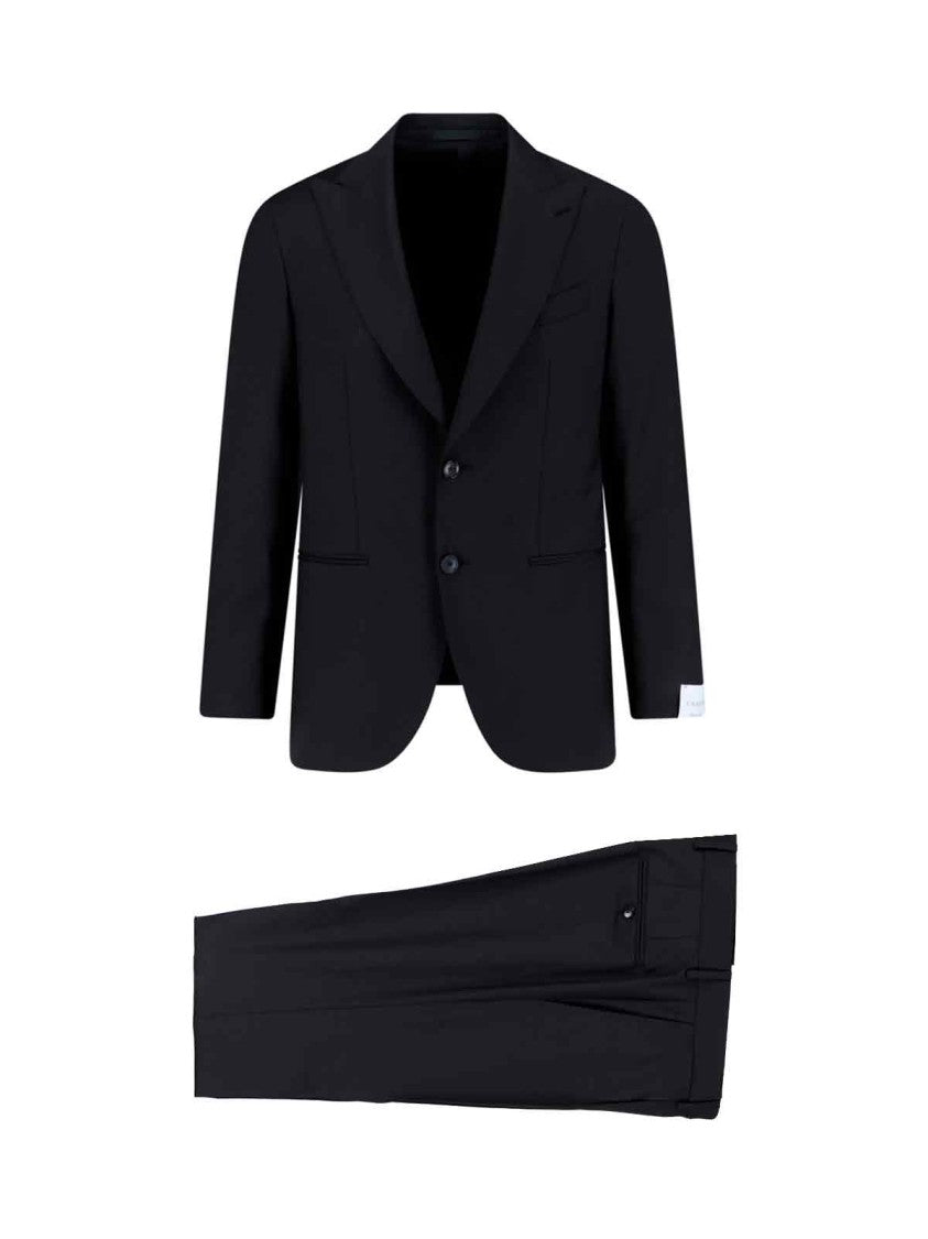 Caruso Black Wool Single-Breasted Suit, Dark Shade