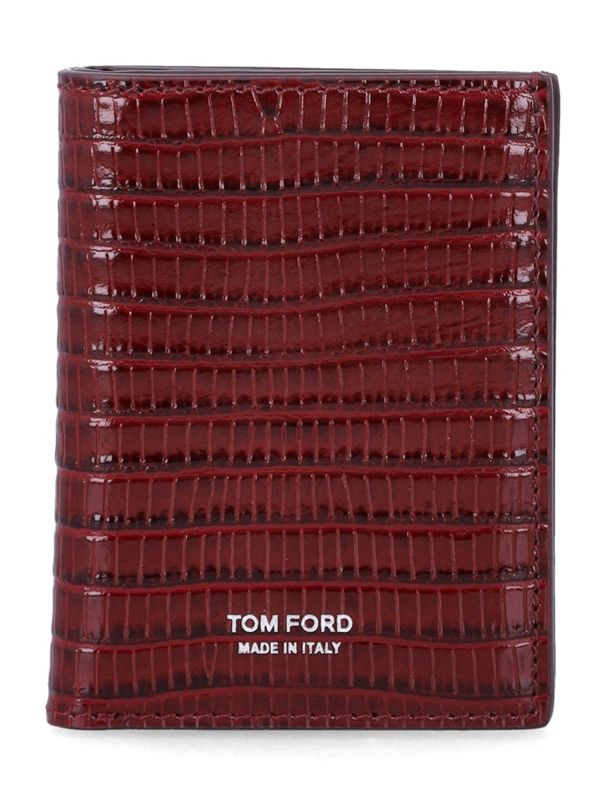 Tom Ford Lizard-Embossed Leather T Line Card Holder