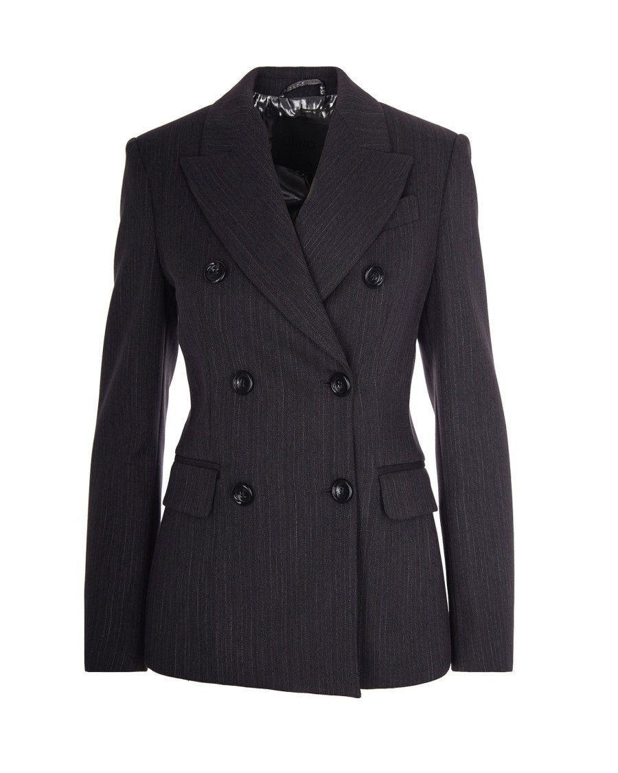 Liu Jo Dark Grey Pinstripe Double-Breasted Blazer