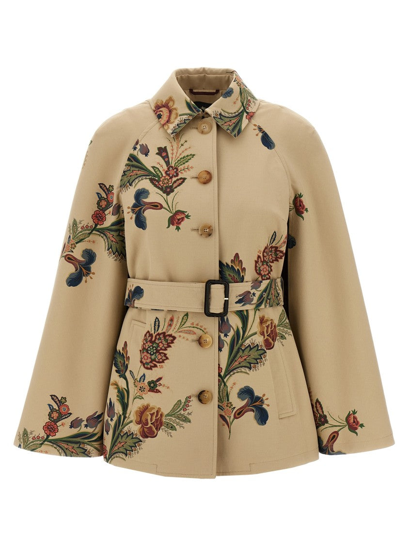 Etro Floral Print Cape Trench Coat