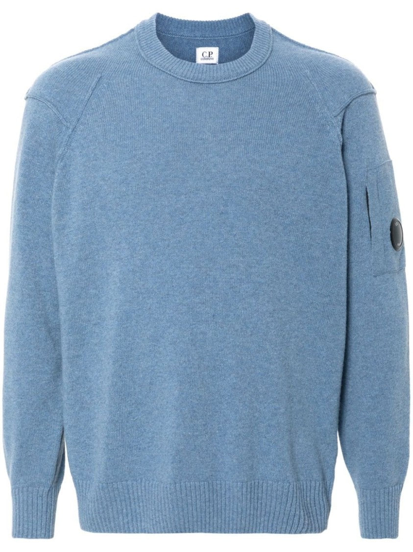 C.P. Company Soft Blue Wool Blend Ribbed Crew-Neck Sweater