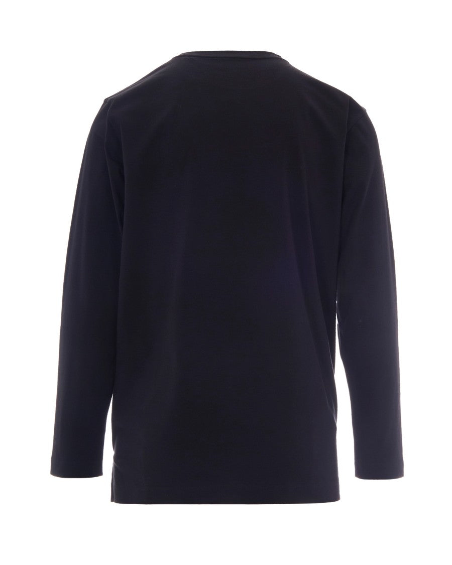 Y-3 Relaxed Fit Long Sleeve Black T-Shirt With Tonal Logo