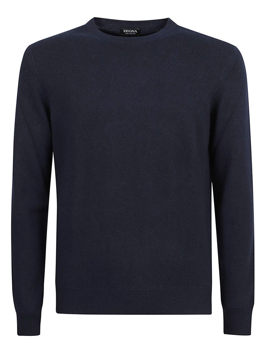 Zegna Crew Neck Cashmere Sweater With Ribbed Cuffs