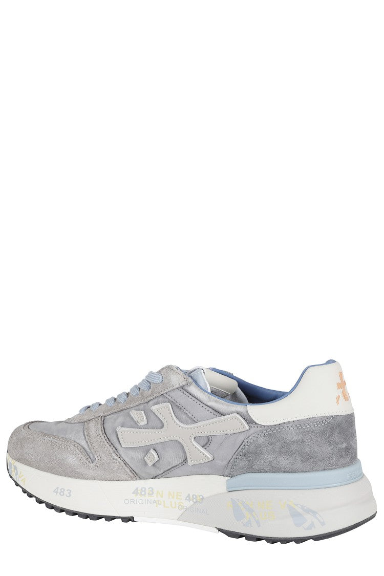 Premiata Gray And Blue Mick Iconic Side Design Leather Sneakers