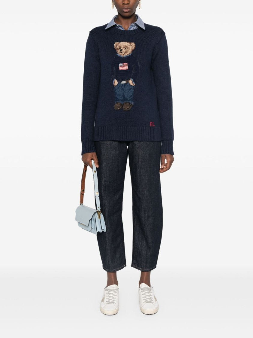 Polo Ralph Lauren Intarsia-Knit Blue Sweater With Signature Polo Bear Motif