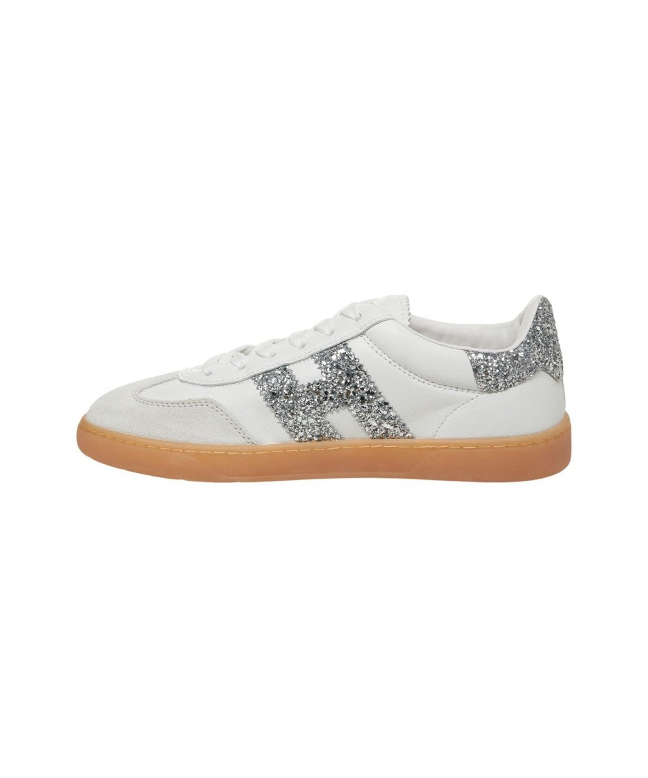 Hogan White Suede Sneakers With Glittery Logo Detail