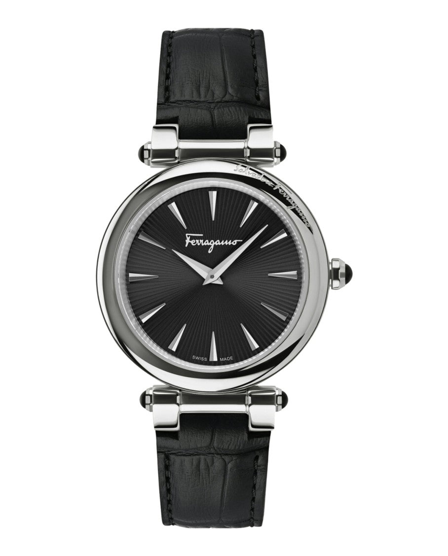 Ferragamo Idillio Leather Watch With Polished Stainless Steel Case