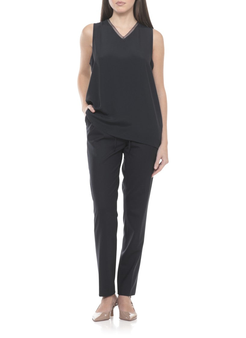 Fabiana Filippi Blue Lightpoint Detail Silk-Blend Top