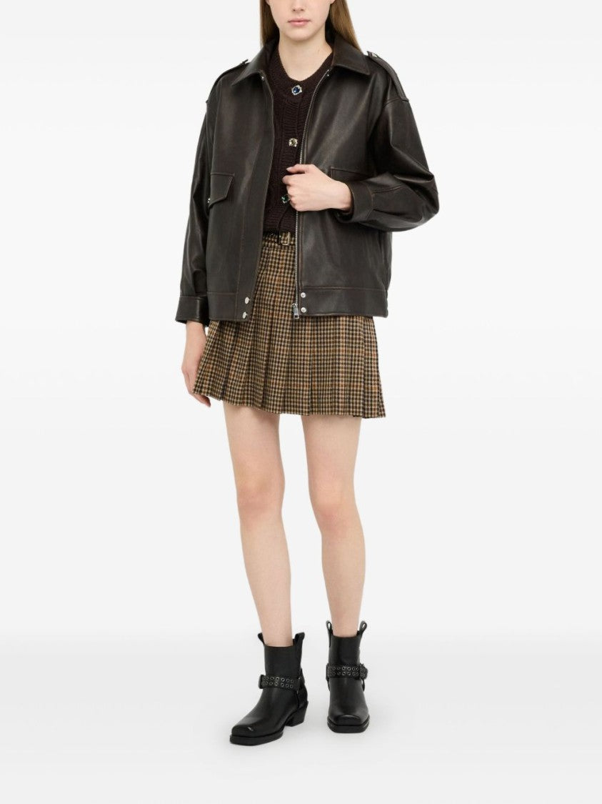 Liu Jo Pleated Checkered Mini Skirt With Decorative Belt