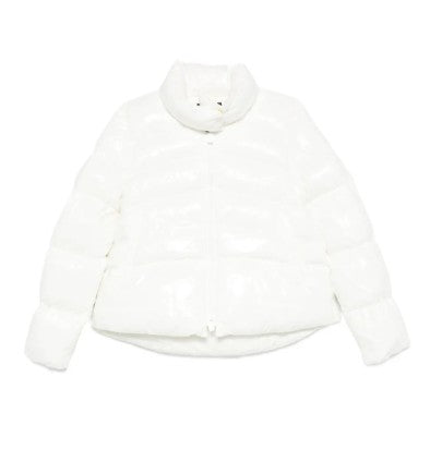 Pinko Puffy White Down Coat With Glossy Finish And High Collar